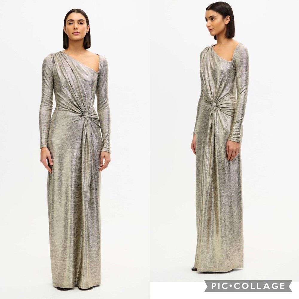 Significant Other Caera Long Sleeve Maxi Dress Golden Hour Asymmetric Neckline 4